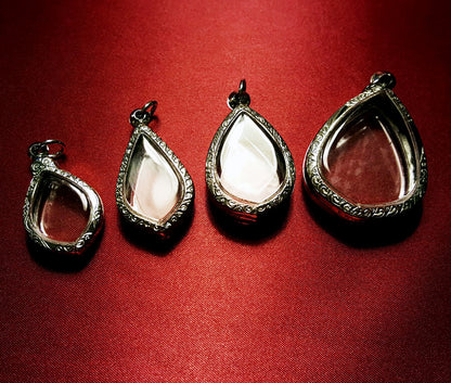 Engraved Stainless Steel Mixed Teardrop Pendants - 4 Empty & Fillable Lockets