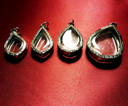 Engraved Stainless Steel Mixed Teardrop Pendants - 4 Empty & Fillable Lockets