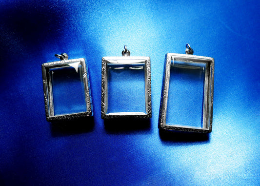 Engraved Stainless Steel Large Picture Frame Pendants - 3 Empty & Fillable Lockets