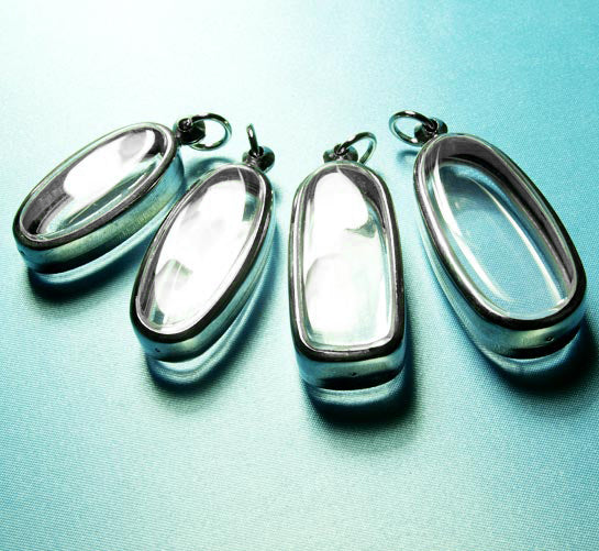 Polished Stainless Steel Slim Oval Pendants - 4 Empty & fillable Lockets