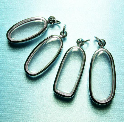 Polished Stainless Steel Slim Oval Pendants - 4 Empty & fillable Lockets