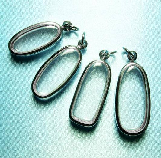 Polished Stainless Steel Slim Oval Pendants - 4 Empty & fillable Lockets