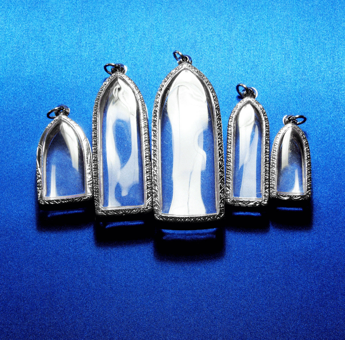 Engraved Stainless Steel Tall Arched Pendants - 5 Empty & Fillable Lockets