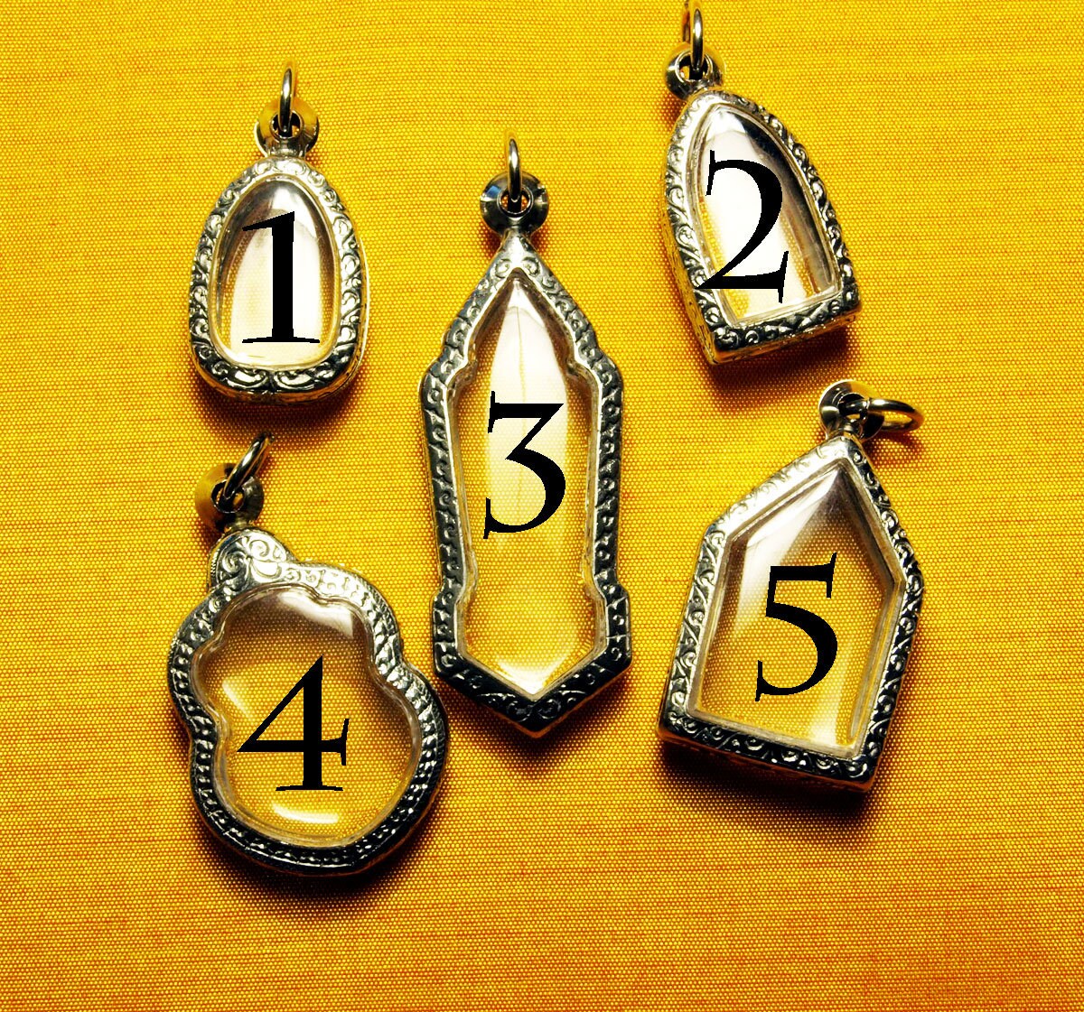 Engraved Stainless Steel Mixed Gothic Pendants - 5 Empty & Fillable Lockets