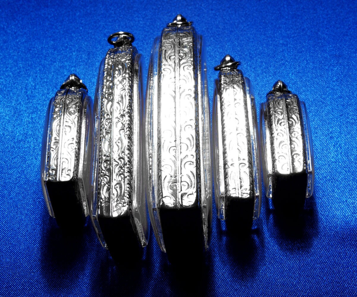 Engraved Stainless Steel Tall Arched Pendants - 5 Empty & Fillable Lockets