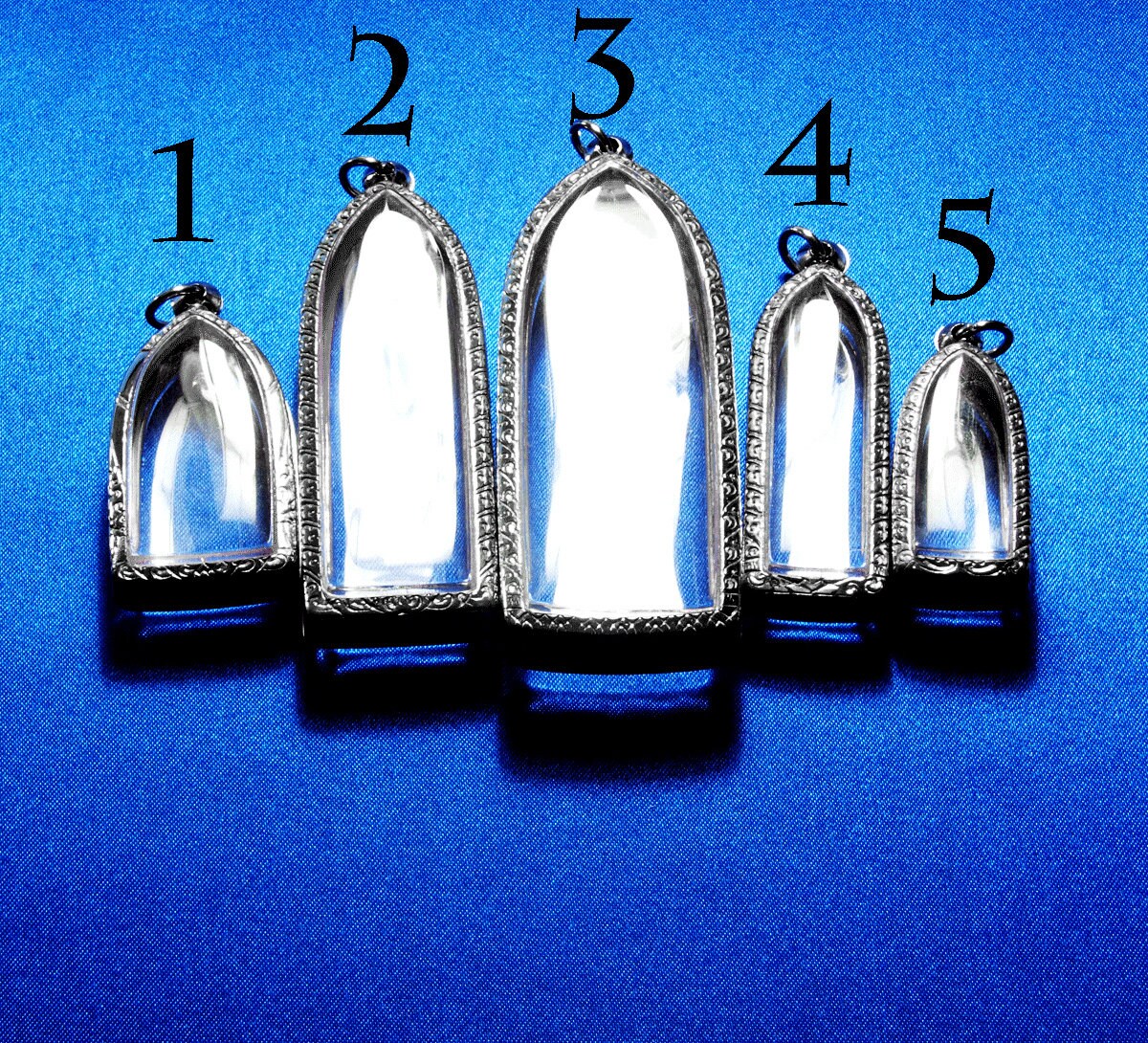 Engraved Stainless Steel Tall Arched Pendants - 5 Empty & Fillable Lockets